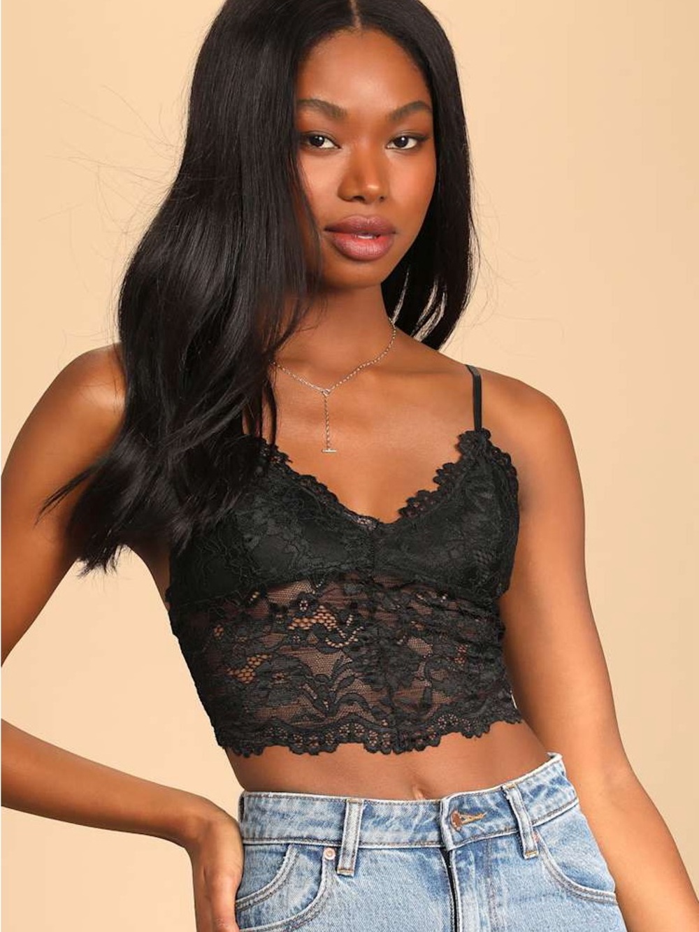 Lulus Swear to Be True Black Lace Brami Top